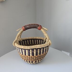 Small Handwoven Basket with Leather Handle